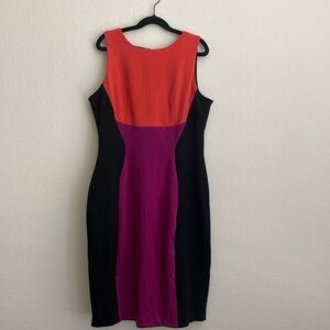 Sleeveless sexy pink, orange and black bodycon dress